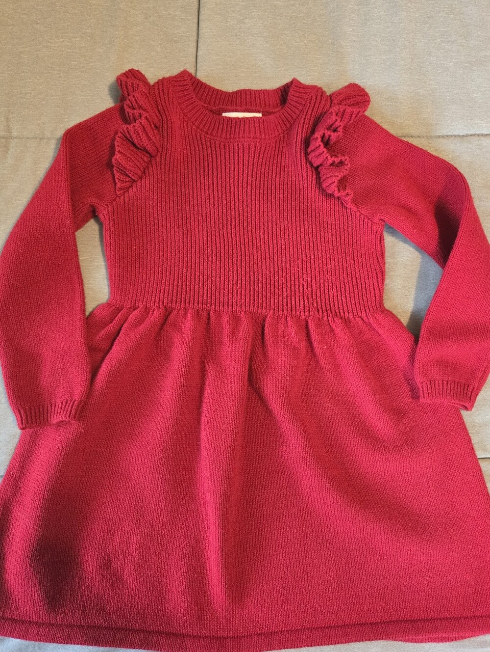 Cat & Jack Dark Red Knit Ruffle Shoulder Dress- size 3T